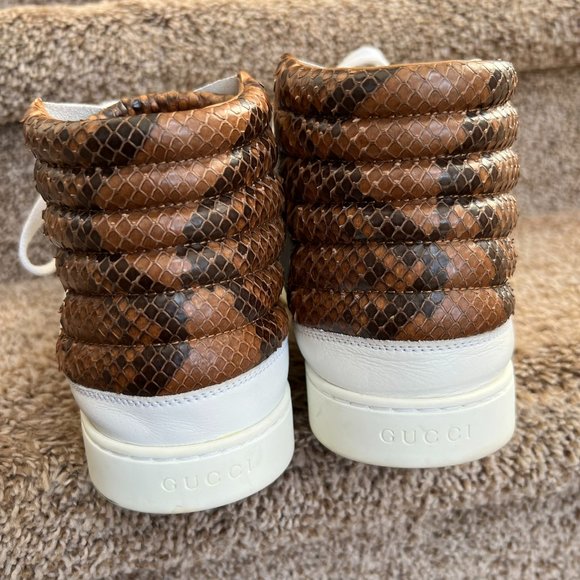 Gucci Men’s White Brown python snake skin  trim on front/back/tongue Limited Edt main image 9